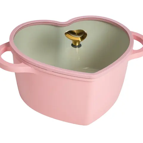 Paris Hilton 4.6 Qt Heart-Shaped Dutch Oven Stove Cookware - Cast Aluminum Ceramic Nonstick Coated Nonstick Cooking Pot with Silicone Rim Glass Lid, Pink Kitchen Supplies