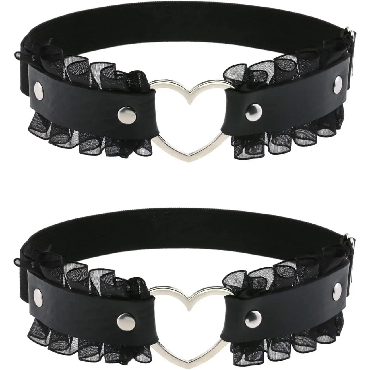 Heart Thigh Garter in Lace & Faux Leather for Women, Adjustable Elastic Leg Band, Sexy Lingerie Accessory for Birthday