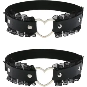 Lace Heart Thigh Garter Belt, Adjustable Leg Garters for Women, Black