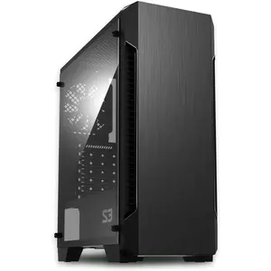 - S3 - ATX Mid-Tower PC Case - Full  Side Panel - 3x Case Fan 120mm Pre-Installed, Black