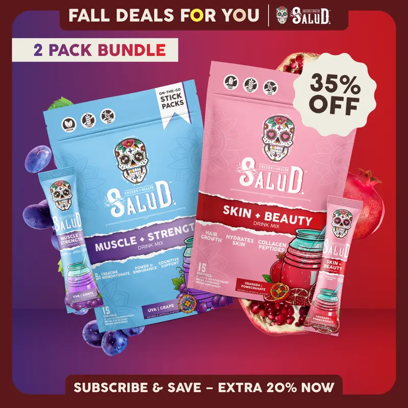 Salud 2-in-1 [Strength & Glow Duo] Agua Fresca Drink Mix, Muscle + Strength & Skin + Beauty, 5g Creatine Monohydrate + 50mg Senactiv, Collagen Peptides with Verisol, Hyaluronic Acid, Vitamin C, Biotin + Lustriva (2-Pack, 30 Servings)