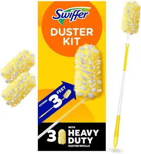 Swiffer Duster Kit with 3 ft Extendable Handle, Heavy Duty Dusting Starter Kit with 3 Refills, for Ceiling Fans, Vents and Hard to Reach Places