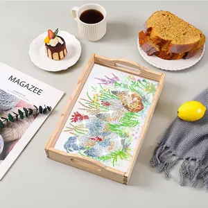 1pc DIY Animal Diamond Painting Wooden Tray Set, Diamond Art Serving Tray for Breakfast, Dinner, Snacks, Foods, Cups, Multi-Purpose Diamond Painting Dinner Plate with Handles for Home Office Restaurant Desk Decor, Great Xmas Gifts for Friends and Family