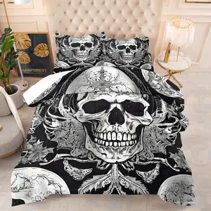 Gothic Punk Skull Print Quilt Comforter Set, Soft Plush Bedding for Teenagers & Adults, Includes Comforter and 1/2 Pillowcase without core, Unique Home Decor, Decorative Bedding Set