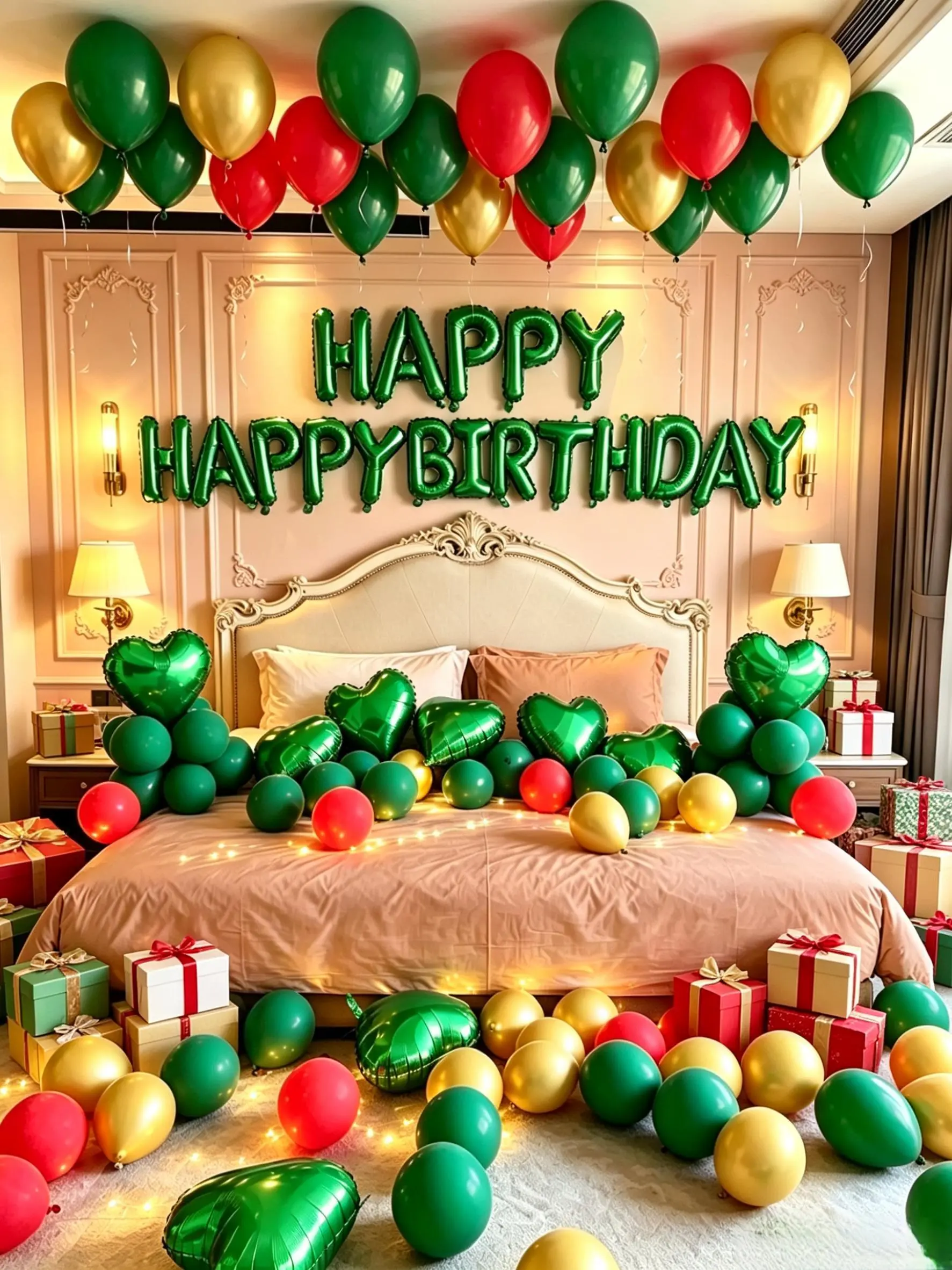 593pcs Solid Elegant Retro Dark Green Balloon Decor Kit - Glossy Finish Red-Gold Accent Glossy Foil Balloons (Multi-Size Round/Heart/Irregular) & 500 Flower Petals for Weddings, Birthday, Business Ceremony, Party Decor, Anniversary