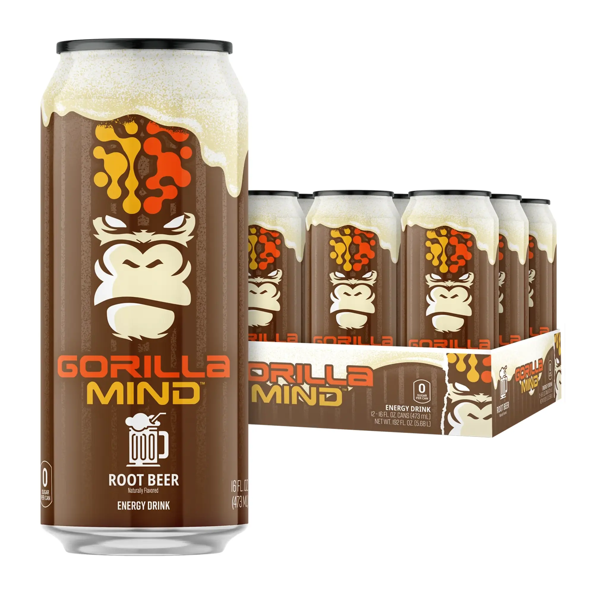 Gorilla Mind Sport Energy Drink Beverage - Sugar-Free, Gluten-Free, Non-GMO - 200mg Caffeine with Nootropics - Adult-Focused (Case of 12)