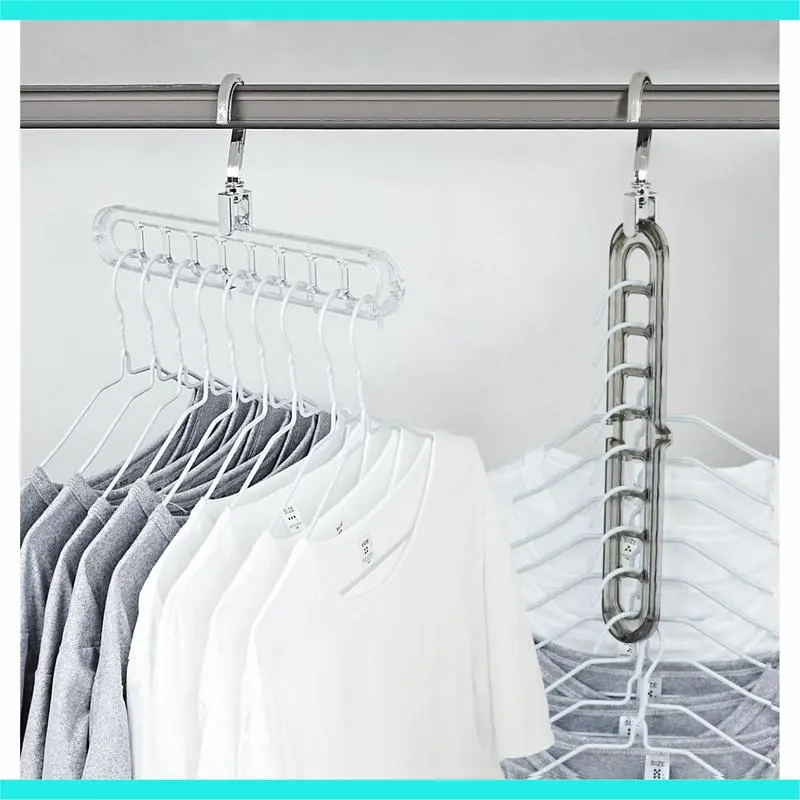 9-Hole Heavy-Duty Plastic Coat Hangers, 3/10-Pack Universal Non-Slip Closet Organization Hangers & Pegs, Foldable Space-Saving Home Organizers for Wardrobe, Dorm Use, Garage