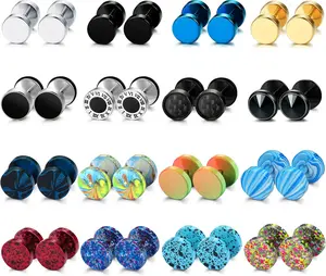 16 Pairs  Gauge Earrings for Men Women Stainless  Stud Earrings Cheater Ear Plug Faux Gauges Earrings Ear Tunnel
