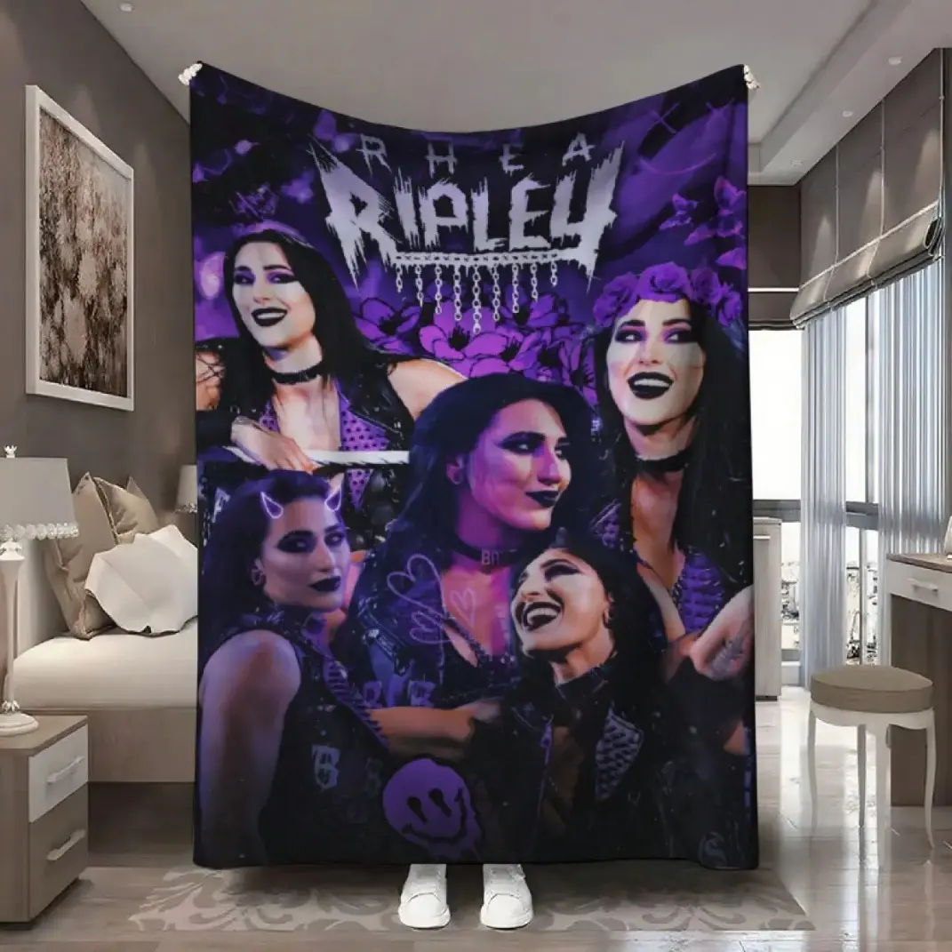 Rhea Ripley Wrestling Plush Blanket – Soft All-Season Bedspread with Signature Logo & Name, Machine Washable, Perfect Gift for WWE Fans, Travel, Home, Dorm & Holiday