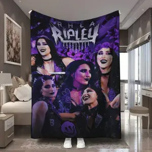 Rhea Ripley Wrestling Plush Blanket – Soft All-Season Bedspread with Signature Logo & Name, Machine Washable, Perfect Gift for WWE Fans, Travel, Home, Dorm & Holiday