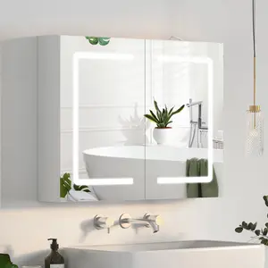 Bathroom Medicine Cabinet with Mirrors and Led Lights 31.5x23.6 inch Double Doors Wall Mounted Mirror Cabinet with Storage Organizer Lighted Medicine Cabinets ,White