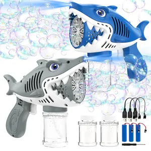 Shark Bubble Machine 2 PCS With 13 bubblewand 2 bubble solutions Rechargeable Battery Anti-Leak, Automatic, Colored Lights, Gifts for Kids Adults Outdoor Best Gift Toys for Wedding Birthday Party
