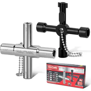 4 Way Sillcock Water Key Set 2 PCS, Universal Cross Water Spigot Key, Zinc Alloy Multi-Function Utility Key for Silcock Key 4 Way Faucets Valves Spigots, HT0438-WK