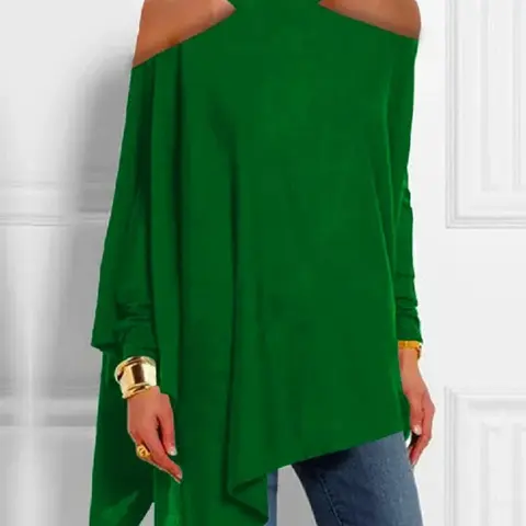 Women's Solid Plain Asymmetric Cold Shoulder Tee Top, Casual Aesthetic Long Sleeve T-shirt for Daily Wear, Comfortable Ladies Clothes for Spring & Fall