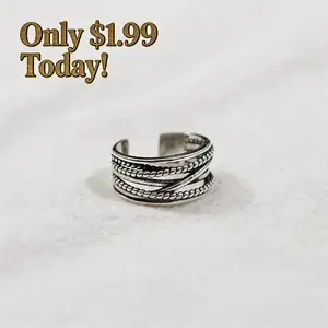 VibeWaveStyle Retro Vintage Silver Thai-Style Unisex Open Band Ring - Adjustable, 9mm Wide, 6g Oxidized Braided Layer, Easy Stacking, Boho Grunge Aesthetic Jewelry, Rings for Women, Spiritual Mother’s Day Gift