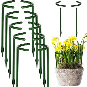 20 Pack Plant Support Plant Stakes, Metal Half Round Plant Support Ring Plastic Plant Cage Holder Flower Pot Climbing Trellis For Small Plant Flower Vegetable, Indoor Leafy Plants