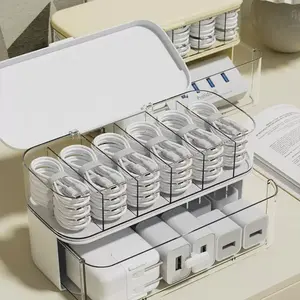 Data Cable Storage Box for Vloggers, Multi-Grid Partition Organizer with Divided Compartments, Ideal for Camera, Microphone, Power Bank Cables, Christmas Lights Cord Holder