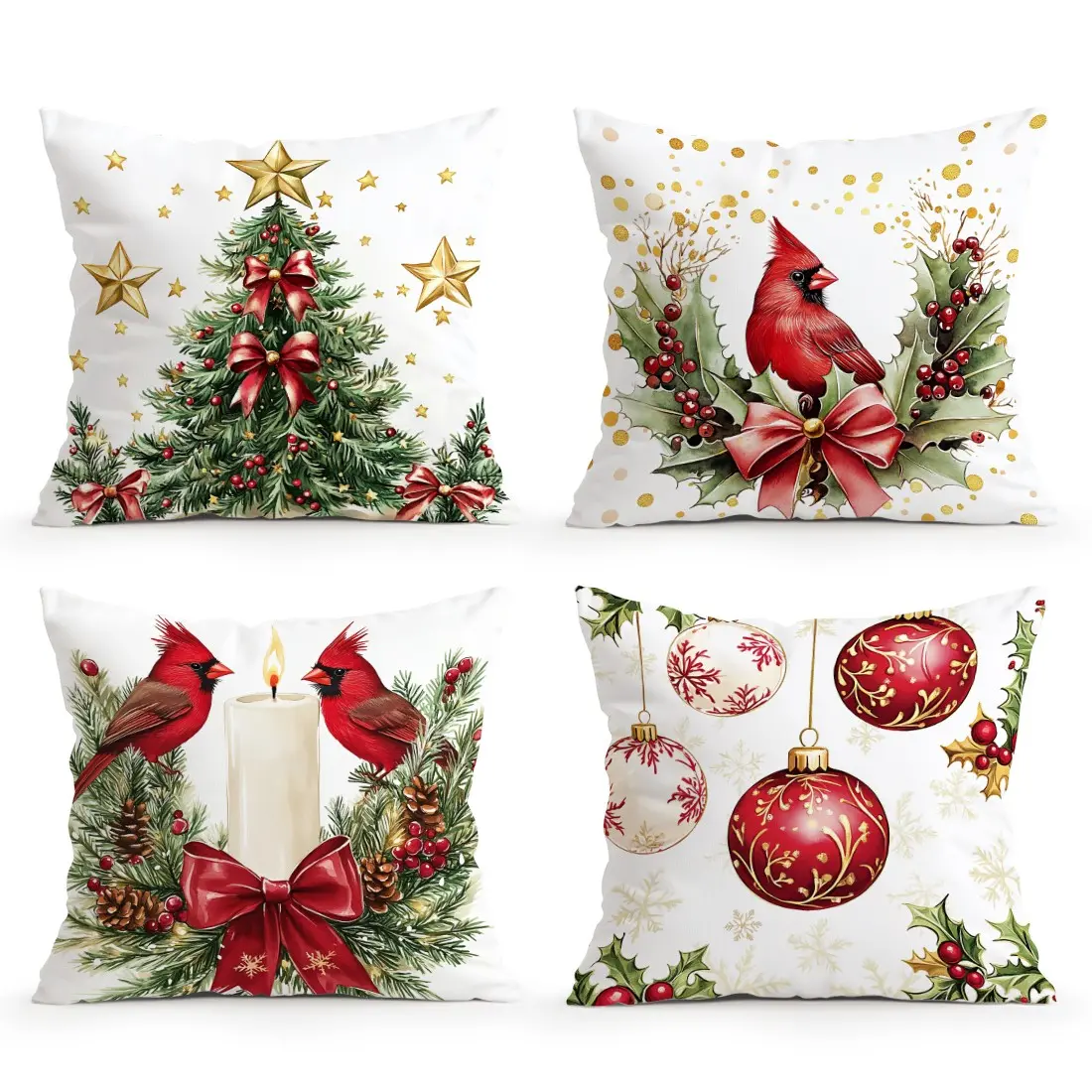 4pcs Christmas Bishop and Holiday Pattern Cushion Covers, Single-Sided Print, Home Decor for Living Room Bedroom, All Seasons