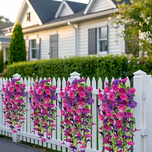 4pcs Artificial Hanging Flowers,  UV Protective Outdoor Decoration, Yard Landscaping for Home Office Garden,  Wedding,  Realistic Fabric Morning Glory And Eucalyptus