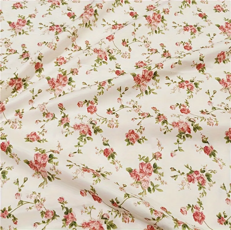 1pc Red Floral Print 100% Cotton Precut - Soft, Breathable & Durable Craft Material for DIY Sewing, Quilting, Doll Clothes, Upholstery & Patchwork - Machine Washable, Sewing Supplies Accessories