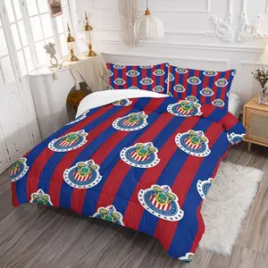 Chivas de Guadalajara Red & Blue Stripe Comforter Set 2/3 Piece (1 Comforter + 1-2 Pillowcases), Soft Microfiber Team Logo Bedding Set, Decorative Bedding Set, Soft Bedding Sets for Bedroom, Dorm & Soccer Fans
