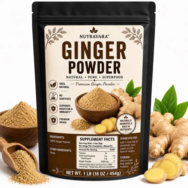 Nutravara Ginger Powder - 100% Natural Premium Grade - Supports Digestion & Immunity - 1 LB (16 OZ) - Rich in Nutrients - No Additives