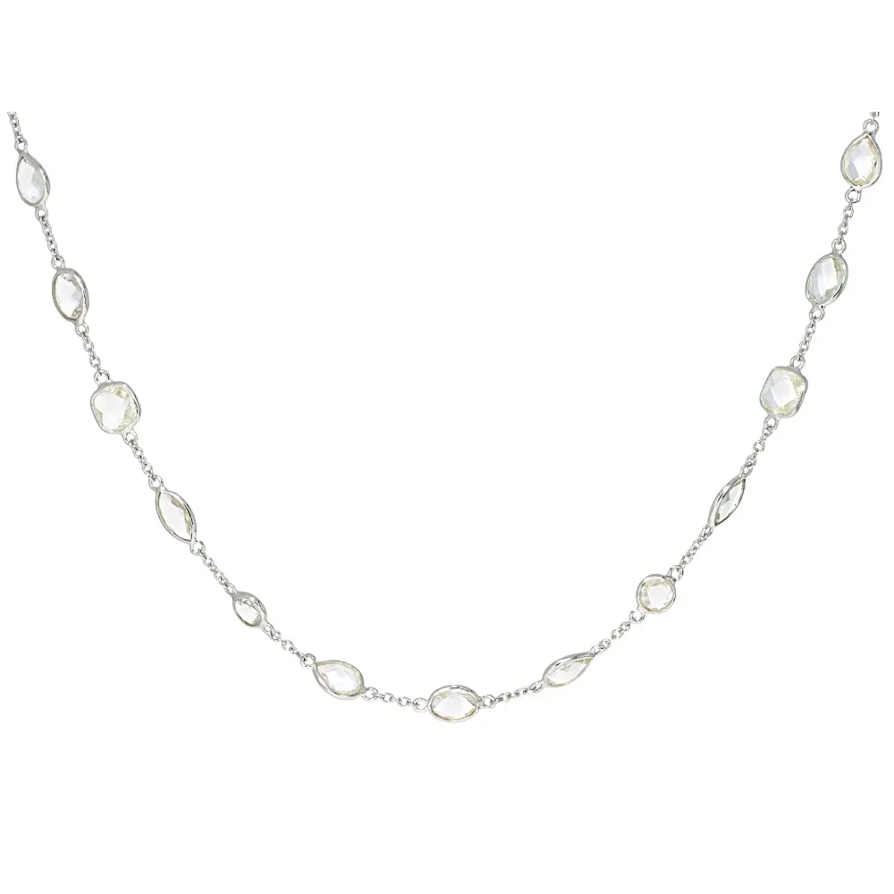 Jtv Multi-Shape White Topaz Necklace, 10.30ctw Pear & Oval Cut Gems in Rhodium Over 925 Sterling Silver, 1.70Ctw Square Cushion, 2.04Ctw Oval, Everyday Wear, Lobster Claw, Mixed Cuts