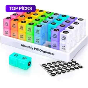 Monthly Pill Organizer Storage, Daily Twice Pill Box with Stickers, Am/pm Design, Holds Vitamins and Supplements, Home Medicine Organizer