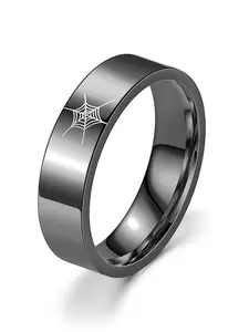6mm Stainless Steel Fashion Spider Web Couple Rings, Color-Resistant Valentine's Day Jewelry, Casual Style, All Seasons, Wedding Promise Rings