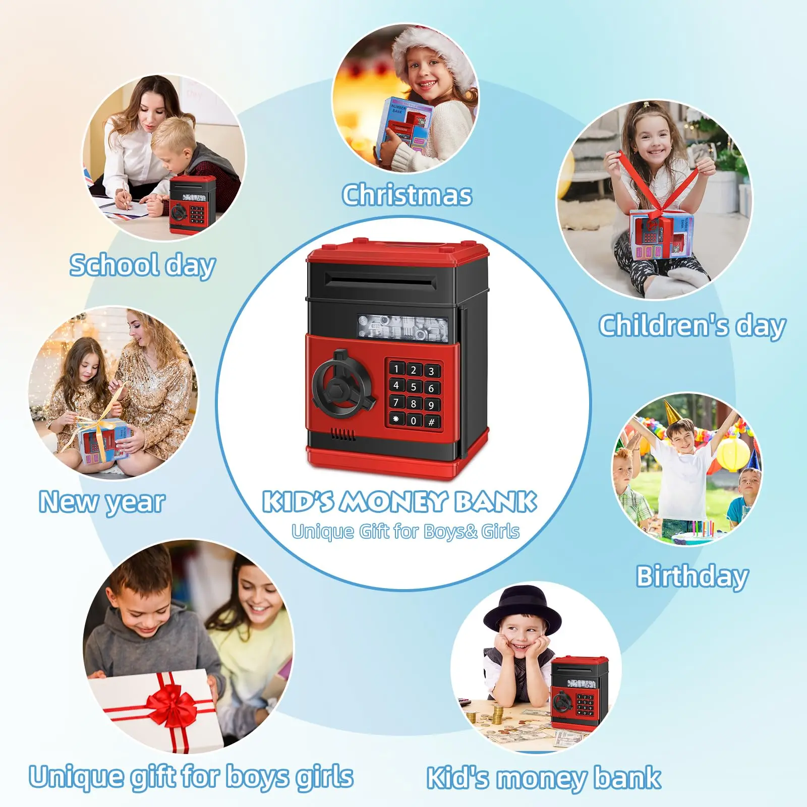 Electronic Piggy Bank With Password - Automatic Money Scanner & Coin Slot For Kids Savings