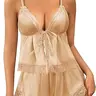 Kolagri Women's Adjustable 2-Piece Silky Satin Lingerie Pajama Set - Ruffled Floral Decorative Lace Cami, Tie-Front Spaghetti Straps, High-Waist Shorts, Lightweight Breathable Fabric, Feminine Sexy Elegant Bridal Sleepwear
