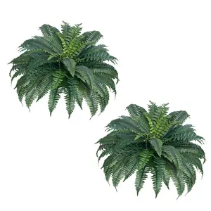 2 Pcs Artificial Boston Ferns - Realistic Plastic Ferns For Indoor And Outdoor Decor, 50 Branches Each, Lifelike Faux Plants, Low Maintenance Garden Patio Balcony Decor, UV Resistant, Durable