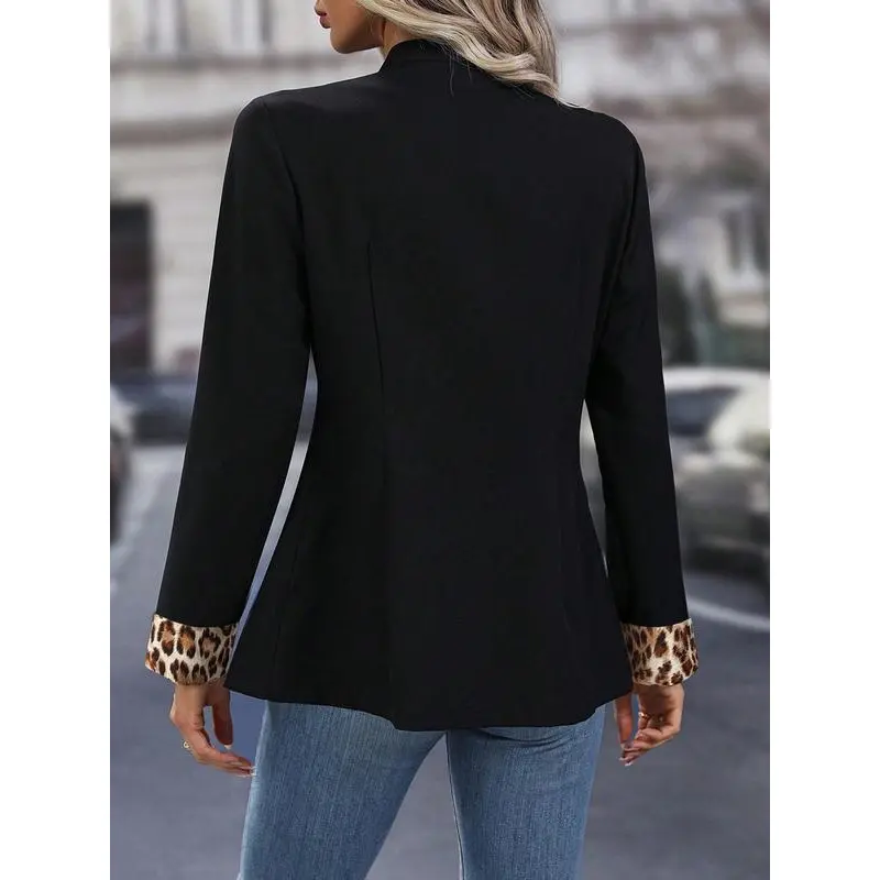 Women's Classic Black Blazer, Tailored Double-Breasted Woven Jacket with Long Sleeves and Pockets for Office Wear, Lady, Longsleeves, Clothes, Fitted With Pockets, Office Use