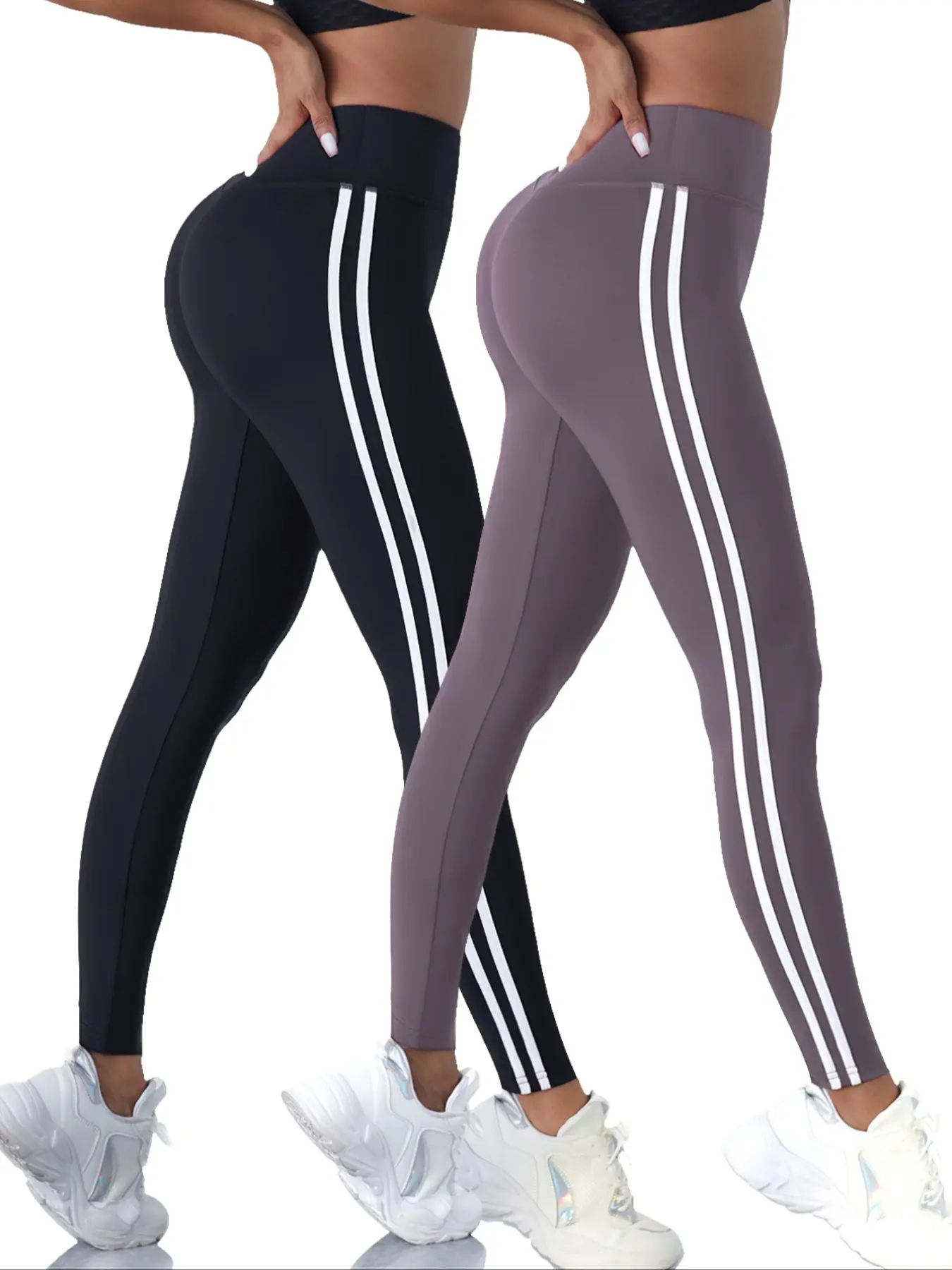 2PCS  High Elasticity Sporty Leggings, High Stretch High Waist Sports Leggings, Striped Tight-Fitting Outdoor Fitness Pants, Comfortable Tummy Control，Suitable for the Health Live Style