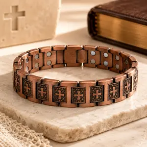 99.99% Pure Copper Magnetic Bracelet for Men, Adjustable Copper Link Bracelet with Cross Design, Wellness Jewelry Gift for Him, Adjustable Link Bracelet, Pure Copper Bracelets