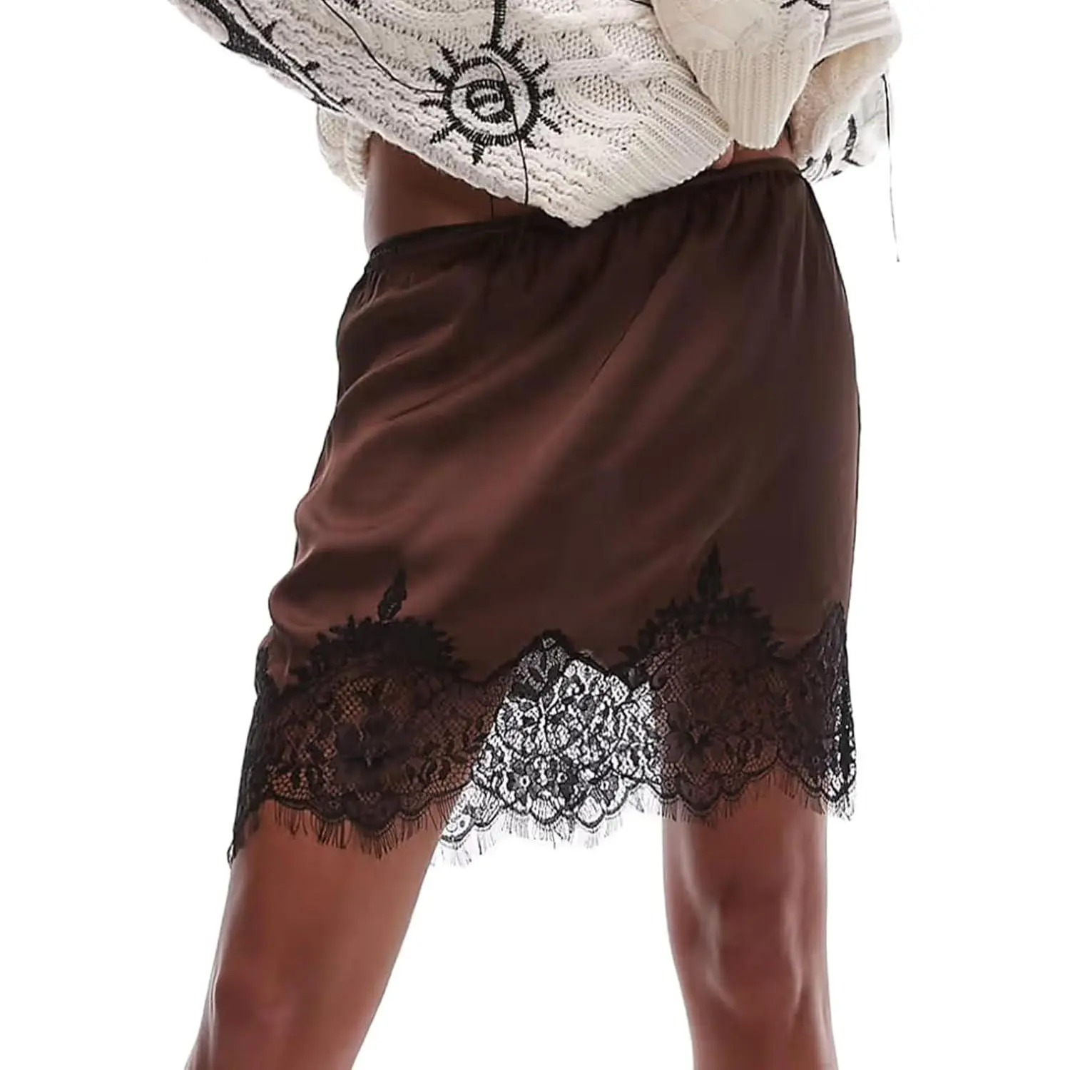 Women Lace Silk Satin Slip Skirt Low Rise Layered Underskirts Ruffle A Line Mini Skirts Y2k High Flowy Underskirt