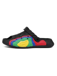 Unisex Rainbow Contrast Convertible Slides: Rainbow Wave Contrast, Adjustable Heel Strap, Non-Slip Platform. For Summer Outings/Beach Getaways