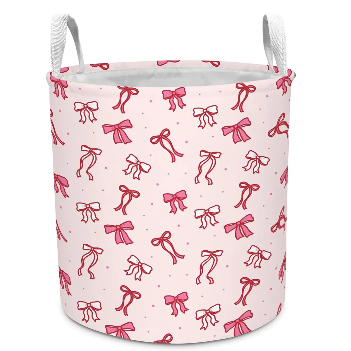 Pink Collapsible Laundry Hamper, Cute Storage Basket with Handles, Waterproof Design for Girls Kids Bedroom Nursery Dorm, Clothes Toy Organizer 13.8×15.8 Inch