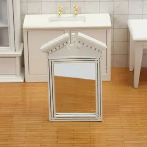 European Style White Frame Mirror 2D Flat 1:12 Scale for Dollhouse Bathroom Miniature Scene, Perfect Gift Idea