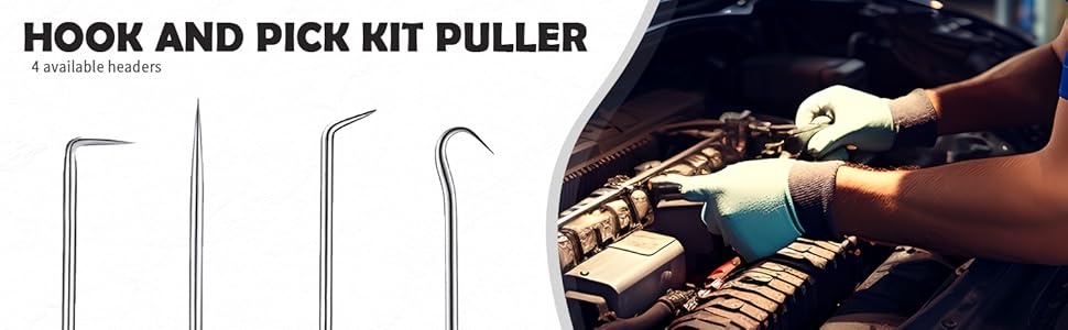 2PCS Carbon-Steel Hook Tool and Pick Set, Precision Straight 90° Tip 45° Tip Full Hook Scriber Fittings, Universal O Ring Pick Set and Hook Tool Car Accessories Fit for Most Cars