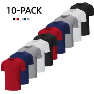 5/10-Pack Men's Tops Sports Short Sleeve Round Neck Checkered T-Shirts - Breathable Quick-Dry Activewear for Daily Casual, Outdoor Activities Menswear, Choose a size larger Athletic Workout Clothing Training Apparel SpringStatements