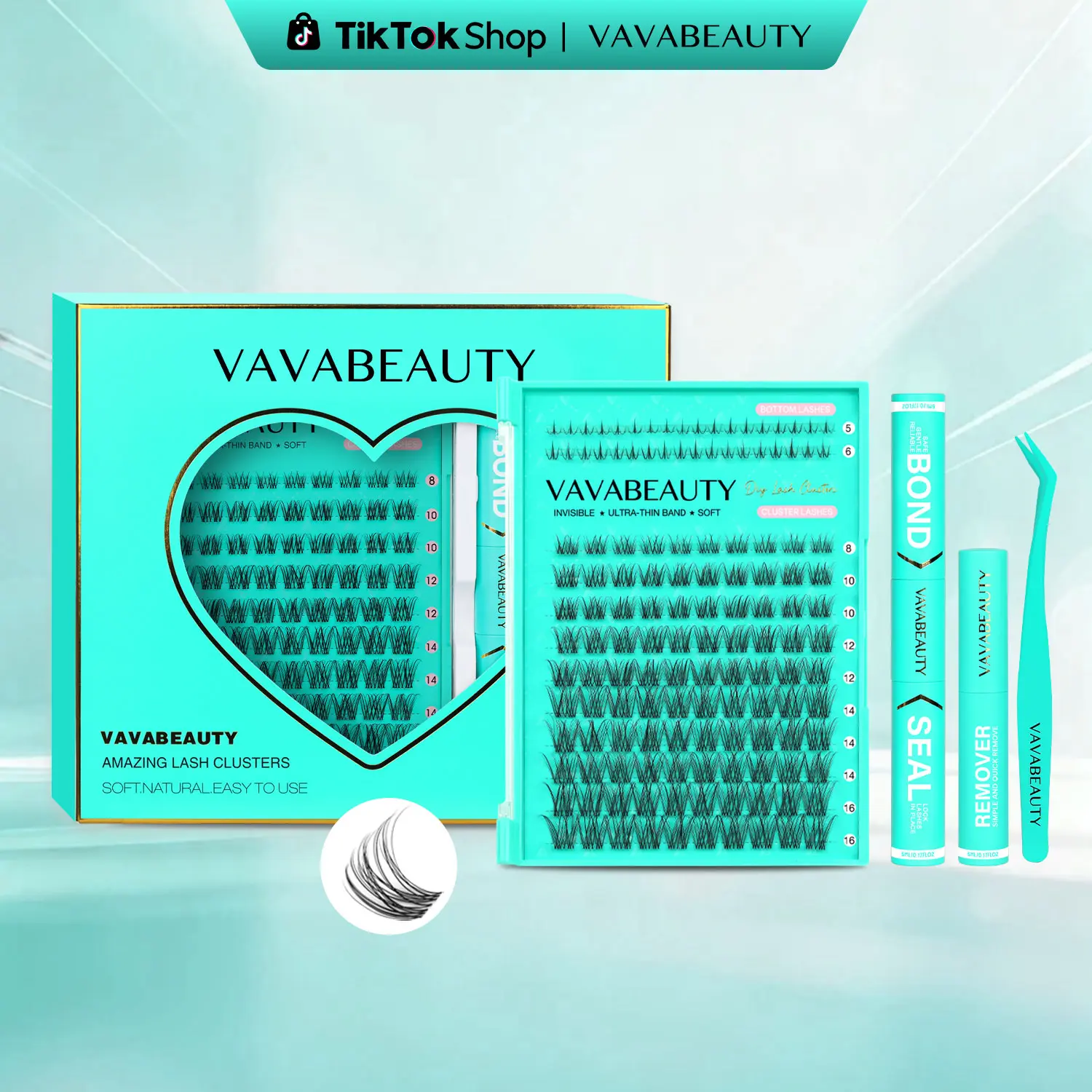 VAVABEAUTY Wide Ultra-thin Invisible Lash Band Gifts Ivy Daily Natural Individual Cluster Lash Kit,  Beginner Friendly,  Waterproof Lash bond For Girls Beauty Makeup At Home Eyelashes Cosmetic