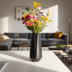 Modern Geometric Vase - Black Cylindrical Design, Durable Plastic, No Electricity Needed, Perfect for Home Decor, Living Room, Bedroom, Office - Ideal Gift for Designers, Vases Home Decor, Decorative Centerpiece, Contemporary Style, Elegant Craftsmanship