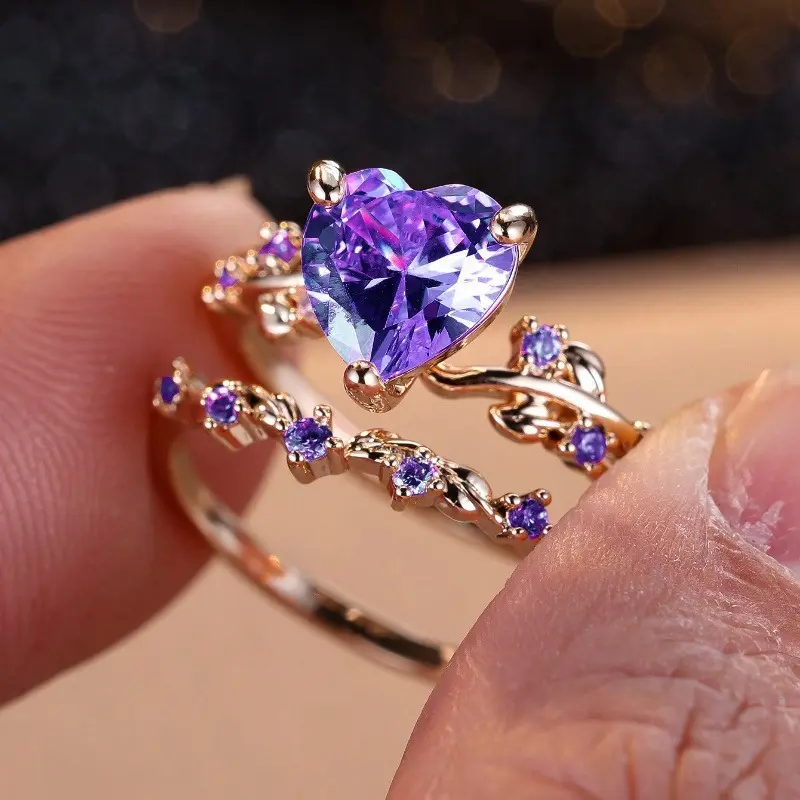 NEW ARRIVAL! Heart-Shaped Ruby & Zircon Ring Set – Chic Retro Minimalist Design!