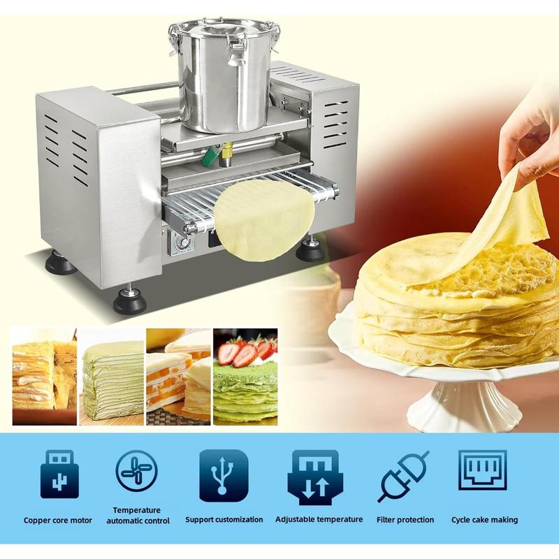 Kolice Commercial Automatic Mille Crepe Cake Making Machine, Egg Skin Crepe Machine, Thousand Layers Cake Skin Maker-Crepe Dia.: 10”, Crepe Thickness: 0.016” to 0.047”