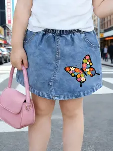 Unique Butterfly Pattern Skirt, Durable Denim Fabric, A-Line Cut, Short Design, Casual Style, All Seasons Wear, Comfortable Fit