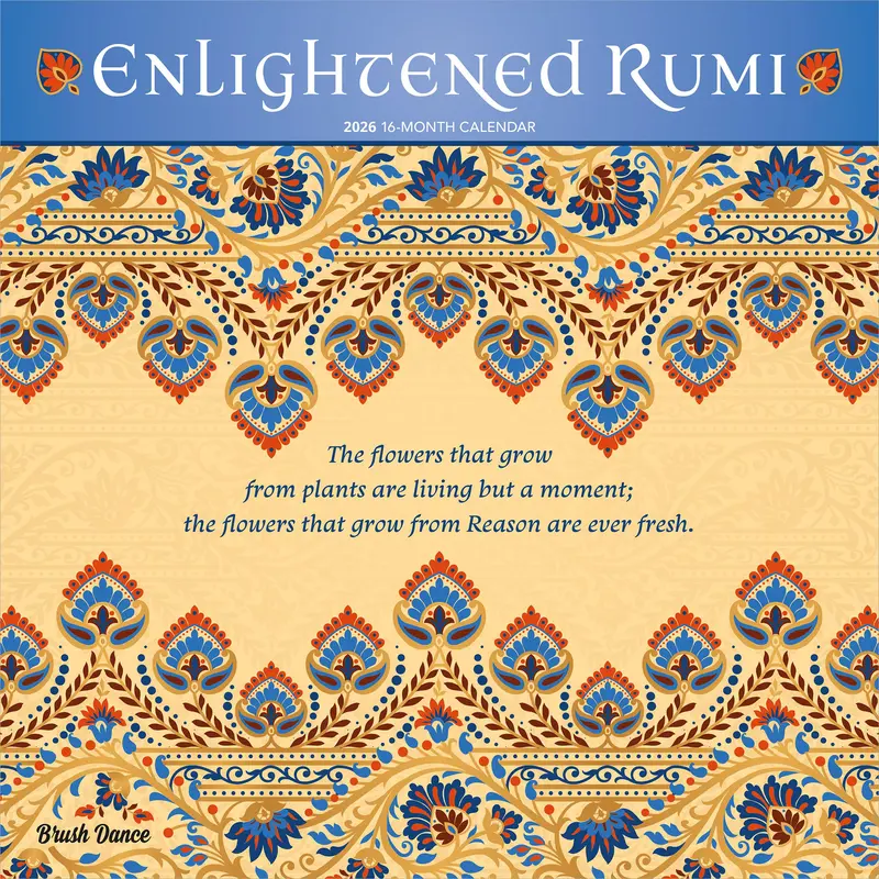Enlightened Rumi | 2026 12 x 24 Inch (Hanging) Monthly Square Wall Calendar | Plastic-Free | Brush Dance | Traditional Art Poetry 0