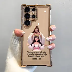 Divine Crown Blessing Pattern Phone Case, Electroplated Cover with Airbag Shockproof Slim Soft TPU Cover for Samsung S26 S25 S24 S23 S22 Ultra S25Edge S24FE Plus S25+