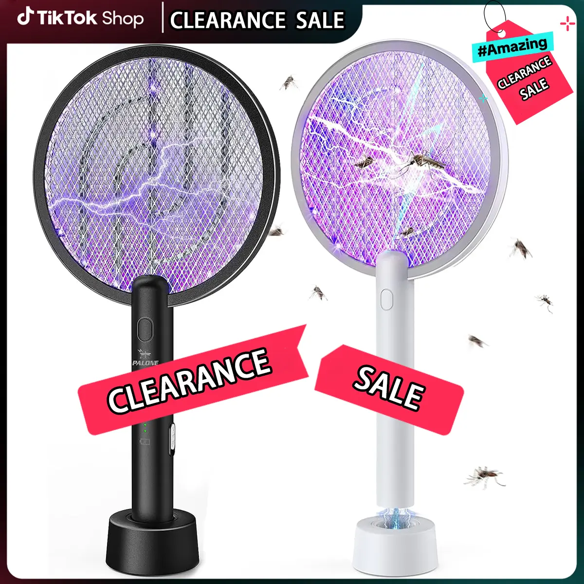 PALONE Electric Fly Swatter - 4000V Electronic Mosquito Zapper Racket, 2 In 1 Cordless Rechargeable Pest Control with UV Light, 1200mAh Battery for Indoor Home, Backyard Use