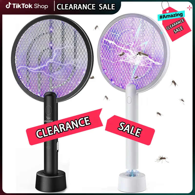 PALONE Electric Fly Swatter Electronic Mosquito Zapper - 4000V 2 In 1 Cordless Rechargeable Pest Control, Battery-Powered 1200mAh USB-Charging Device, UV Light, 3-Layer Safety Net, Circuit-Protection Device, Portable for Indoor/Outdoor Use